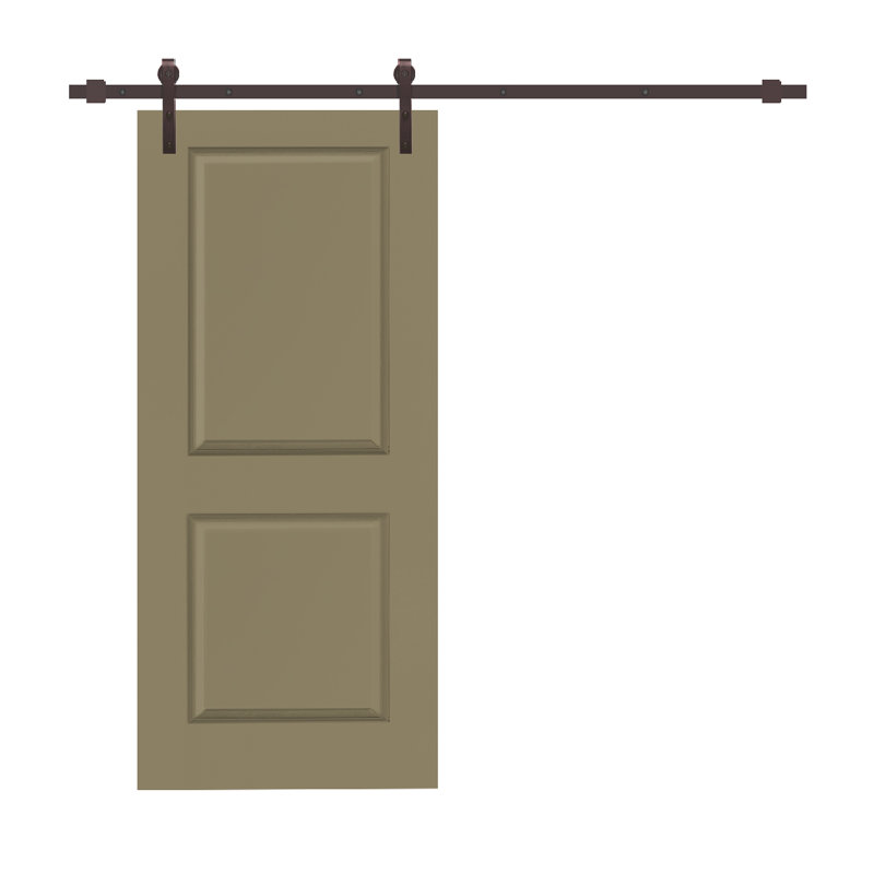 Porte de grange lambrissée peinte en bois et en métal avec trousse de quincaillerie d'installation, 36 po x 84 po, Vert olive