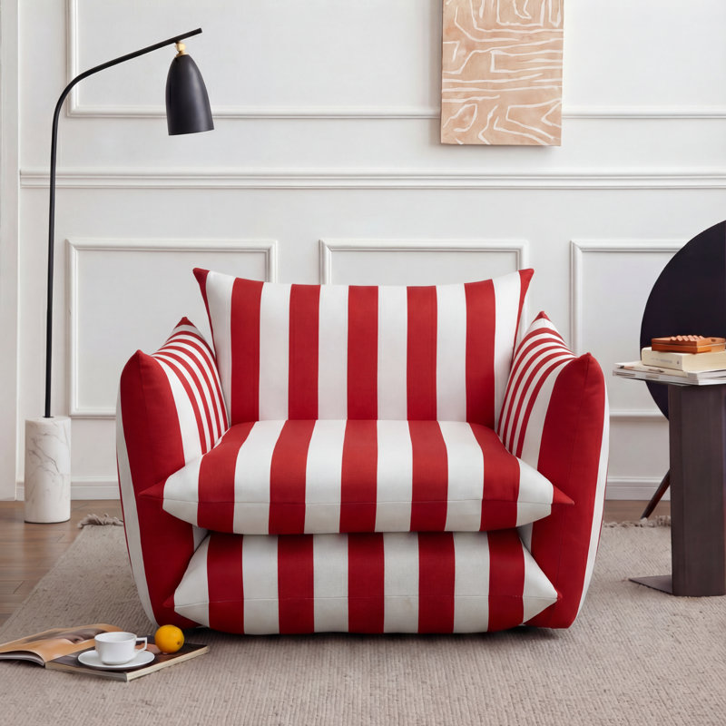 Fauteuil d'appoint surdimensionné rayé de 40 po de largeur, fauteuil côtier moderne avec base de socle et coussins réversibles, méridienne et demi pour le salon