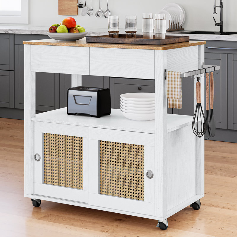 Bay Isle Home™ 35" Rolling Kitchen Island With Storage Cabinet, Black