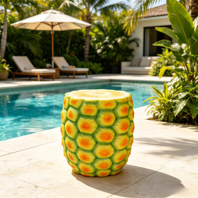 Tabouret surdimensionné 14 po en résine en forme d'ananas, table d'appoint, support pour plante, mobilier décoratif innovant à usages multiples pour la décoration intérieure, le jardin, le patio, le balcon, la décoration intérieure et extérieure 