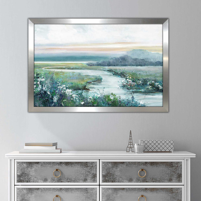 " Eternity In Twilight " by Sally Swatland, Silver Framed, 21.5" H x 27.5" W x 0.75" D