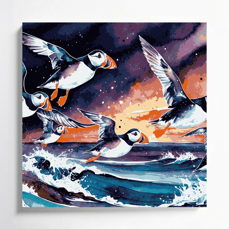 «Birds Atlantic Puffin», art mural sur toile mauve, H 16 po x l 16 po