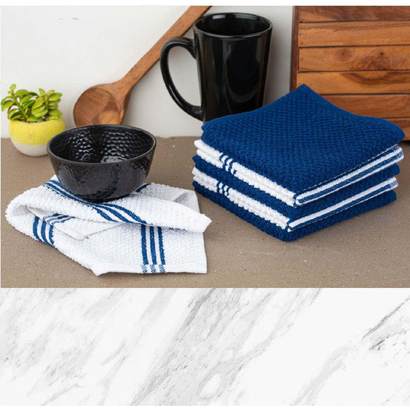 Indigo Cotton Kitchen Towel Set with Silicone Oven Mitts and Pot Holders, 16-Piece