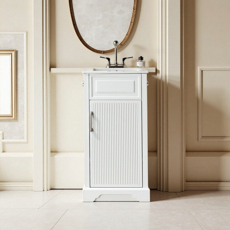 Meuble-lavabo autoportant en bois massif de 18 po avec comptoir, portes et tiroirs à fermeture en douceur