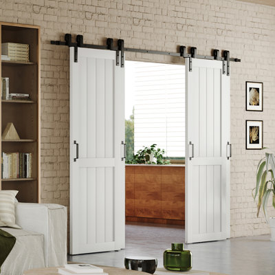 Porte de grange moderne en dérivation de conception blanche - Porte de grange coulissante en bois manufacturé avec quincaillerie