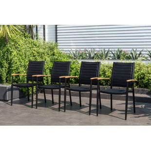 Malacia Powder Coated Aluminum Outdoor Stackable Dining Armchair (Set of 4)