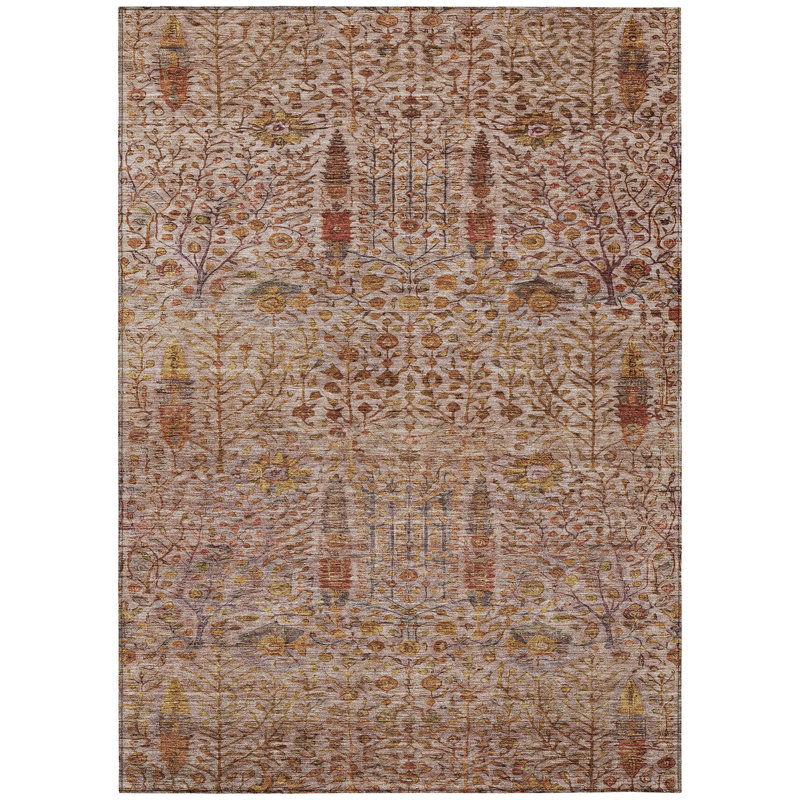 Machine Washable Indoor/Outdoor Xhevrie Terracotta Rug, Rectangle 2'6" x 3'10"