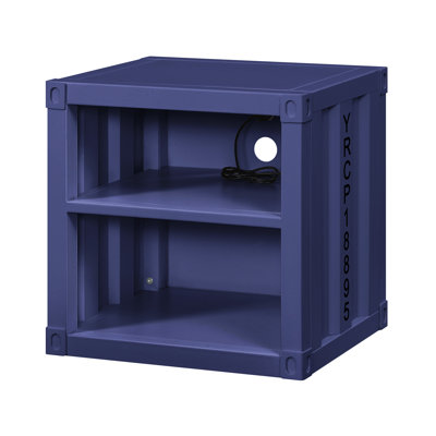 Blue Cargo Nightstand With Function - 2 Open Compartments, Metal Frame, Industrial Style Port Design, Construction