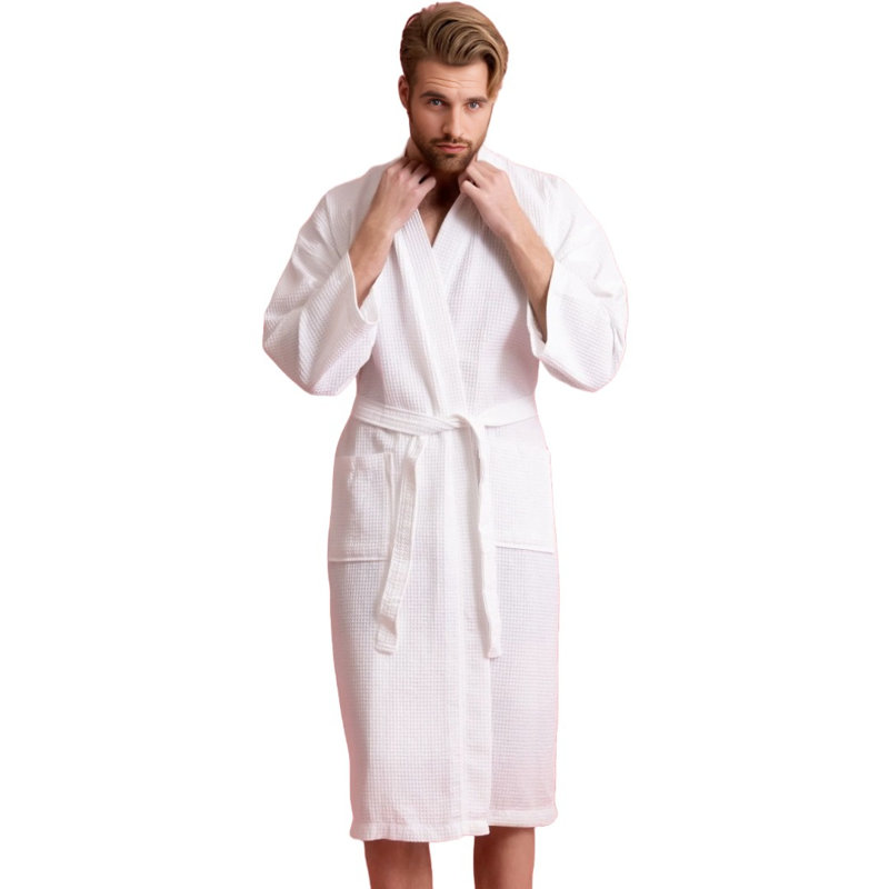 Peignoir mi-mollet avec poches Ellisurg Waffle, Blanc