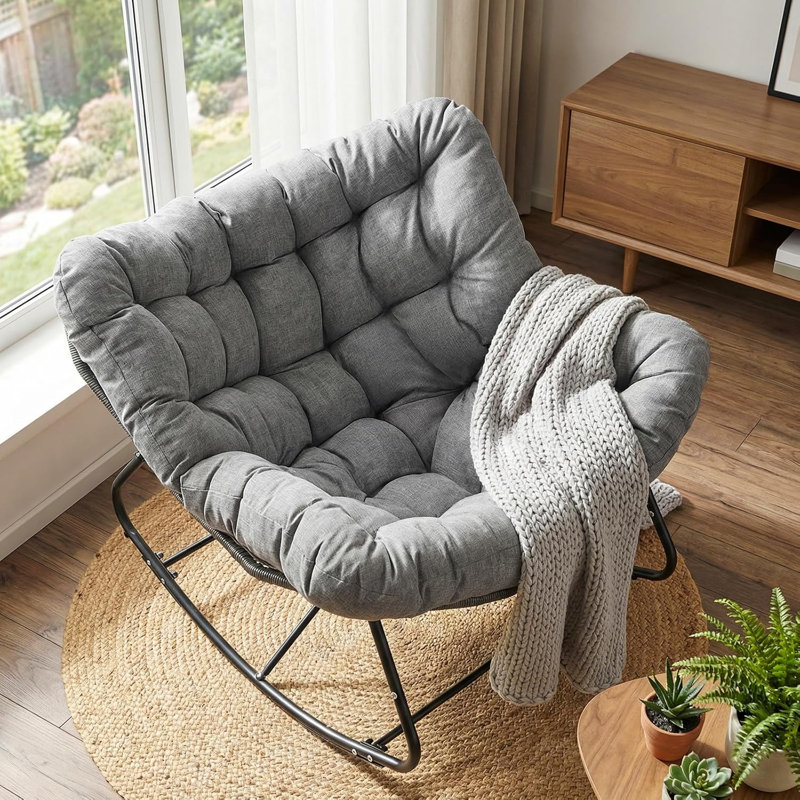 Rattan Rocking Chair – Rattan + Cushion, Grey