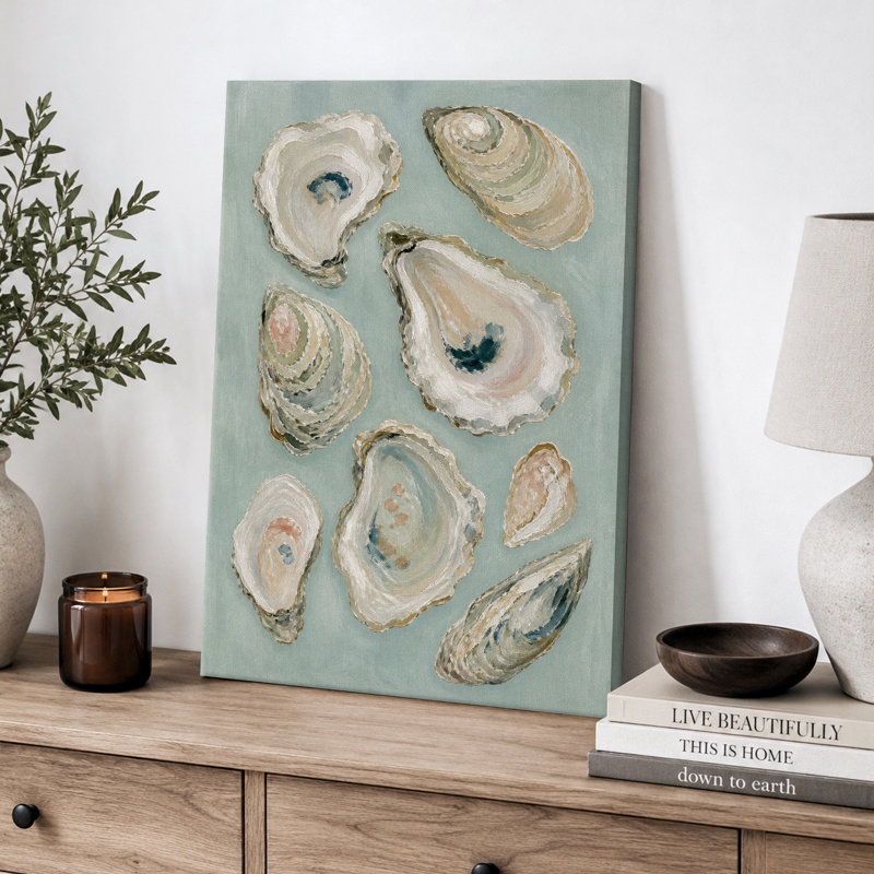 Illustration de arrangement de coquille d'huître douce sarcelle, images de salle de bain, impression sur toile encadrée, impression numérique