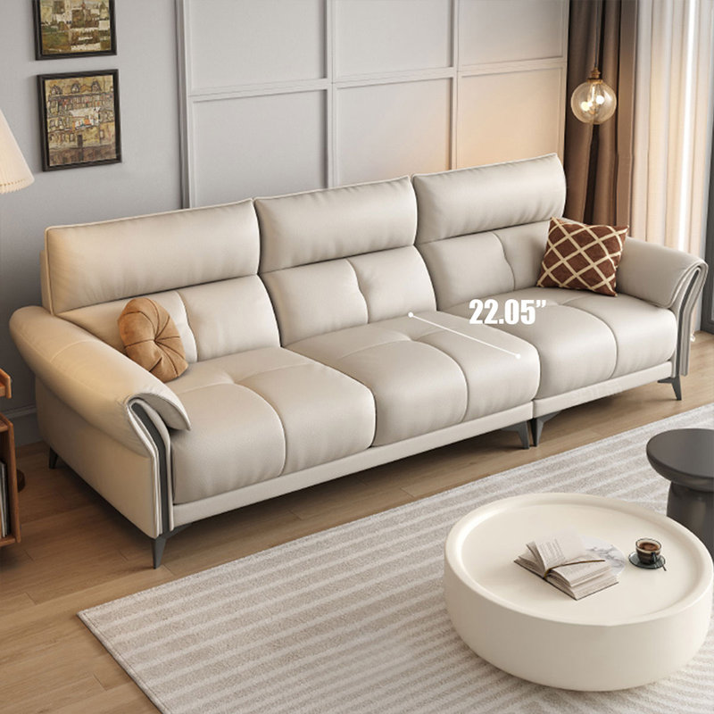 Canapé modulaire beige en cuir véritable, 4, H 37,4 po x l 110,24 po x P 37,4 po