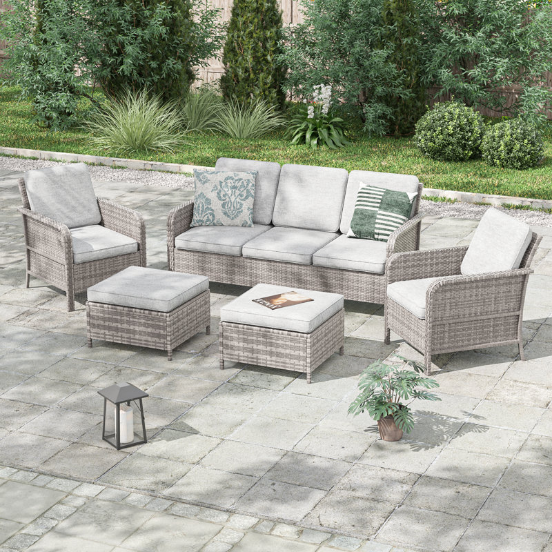 Ensemble de conversation de patio 5 pièces avec chaise et coussins épaississants, Lin gris