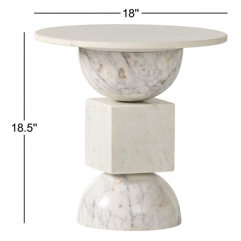 Marlow Genuine Marble Pedestal End Table, Polished White