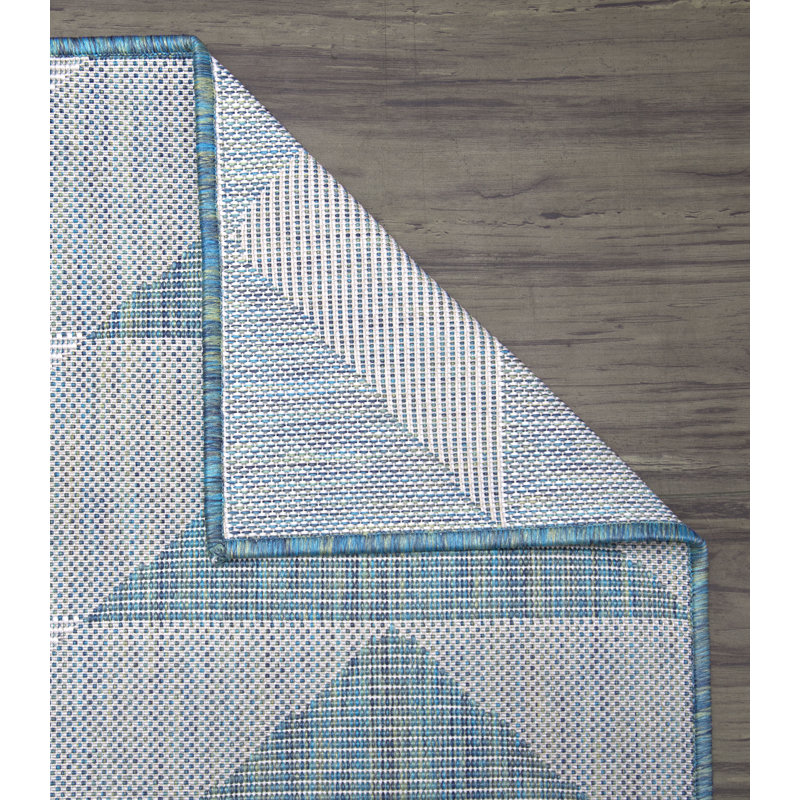 George Oliver Camdenton Geometric Teal Blue Indoor / Outdoor Area Rug ...