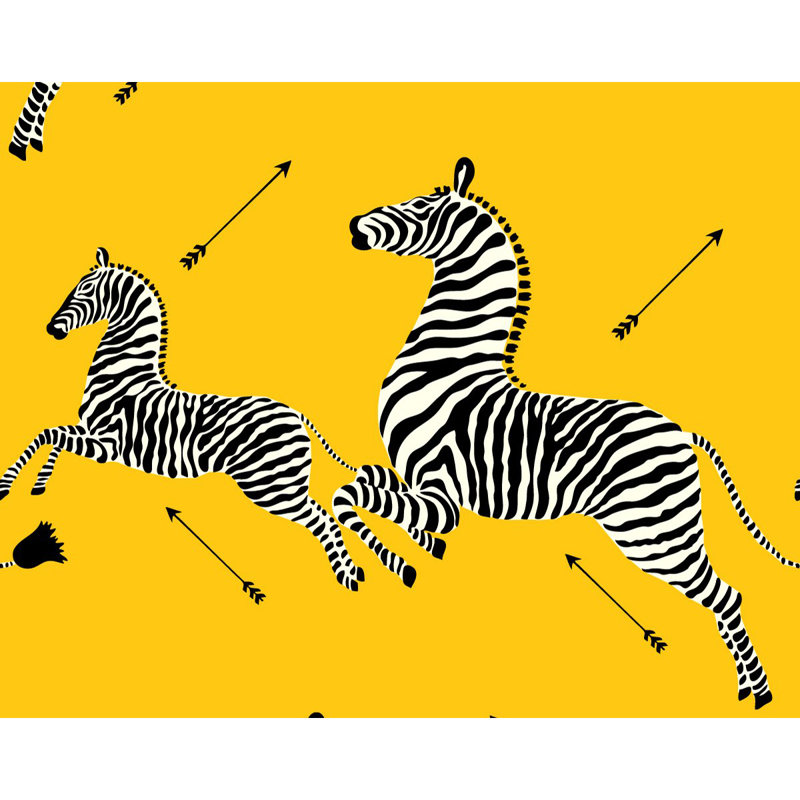Zebras Animal Print Vinyl Wallpaper Roll, Yellow