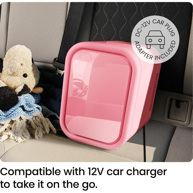 Portable Mini Fridge For Cans & Skincare – Compact 6-Can (12 Oz) Cooler & Warmer For Bedroom, Car, Office, Dorm – AC/DC Power With Car Plug Compatibility