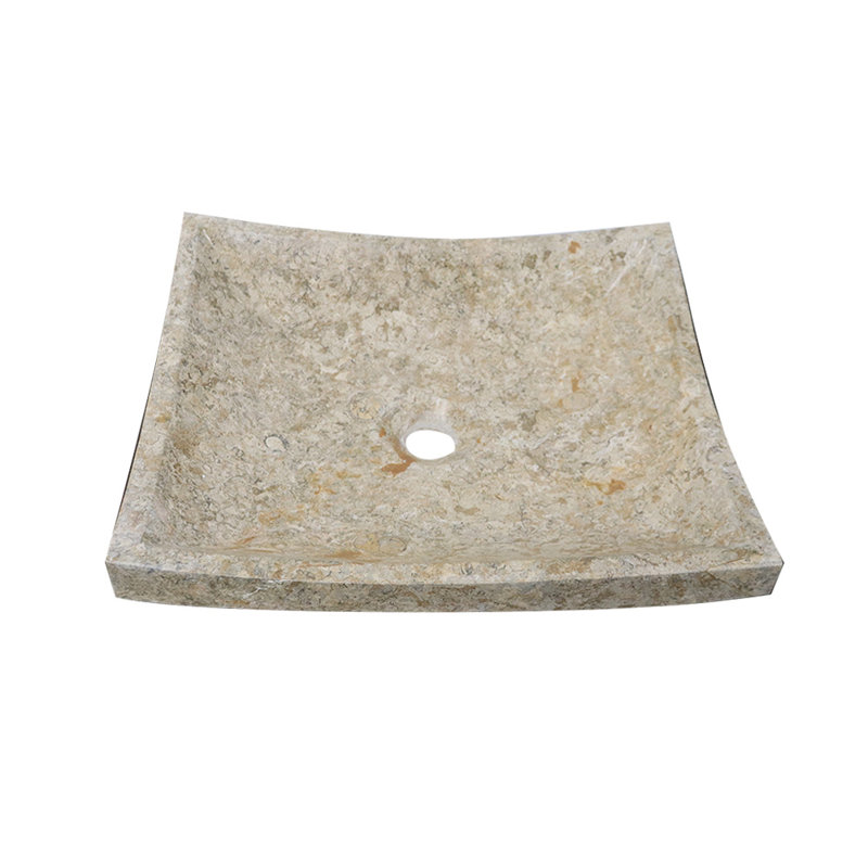 Lavabo de salle de bain en marbre fait à la main onyx, vasque rectangulaire 17,5 po, beige