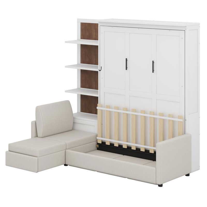 Lit escamotable mural avec canapé et tablettes Murphy, Blanc