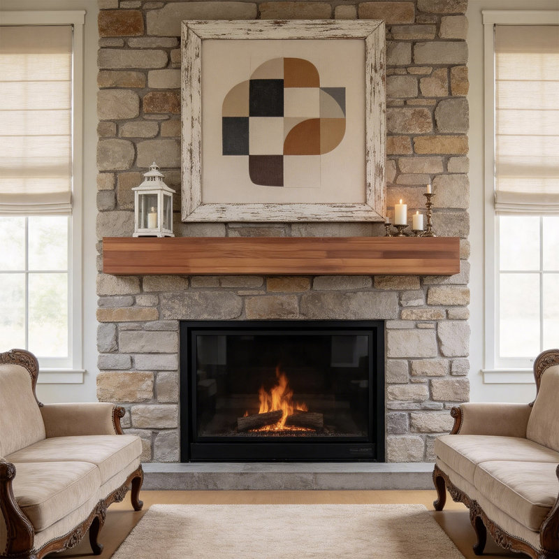 60" Hand-Carved Fireplace Mantel Shelf, Solid Wood Floating Wall Shelf with Natural Grain, Farmhouse Decor