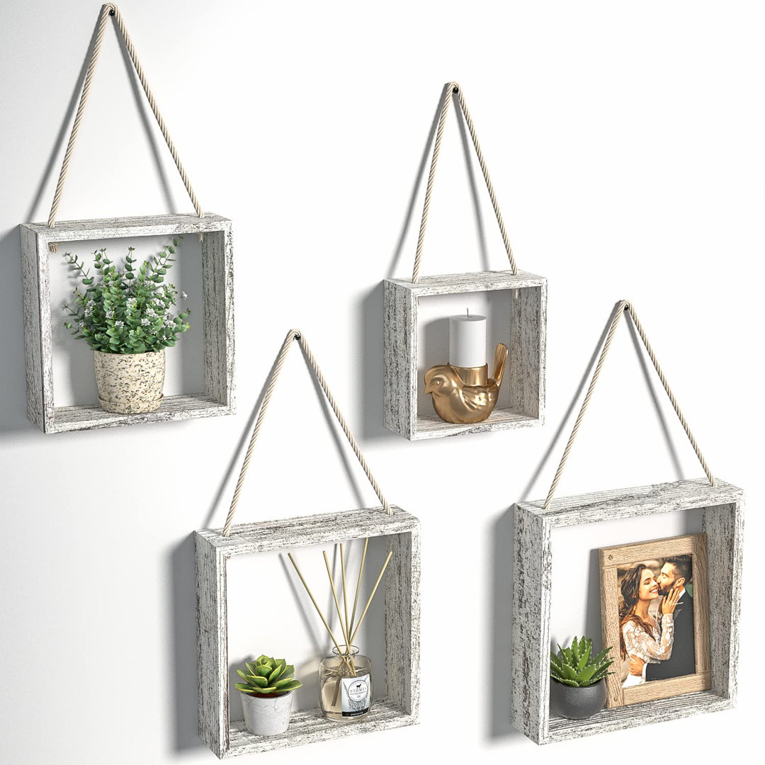 Branscome 4 Piece Square Solid Wood Floating Shelf
