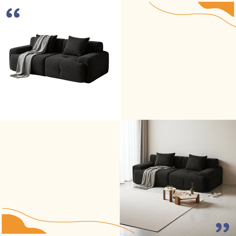 Canapé modulaire robuste robuste pour salon modulaire, causeuse confortable avec 2 coussins, canapé convertible désossé pour les petits espaces