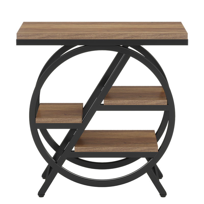 End Table Set Of 2, Narrow End Table With 3 Storage Shelves, Wooden Side Table, Industrial Small Sofa Side Table For Living Room, Slim Nightstand And Bedside Table For Bedroom