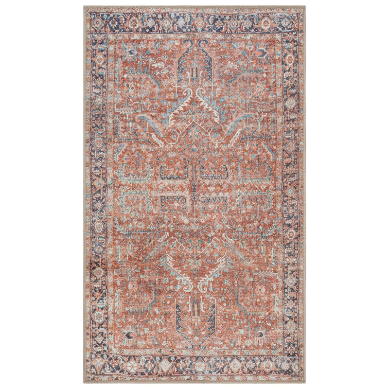 GLN Rugs Traditional Collection - Machine Washable Area Rug, Traditional Washable Rug, Non Slip Washable Rug, Low Pile Chenille Living Room Rug, Bedroom Rug, Kitchen Rug (Terra Cotta Rug)