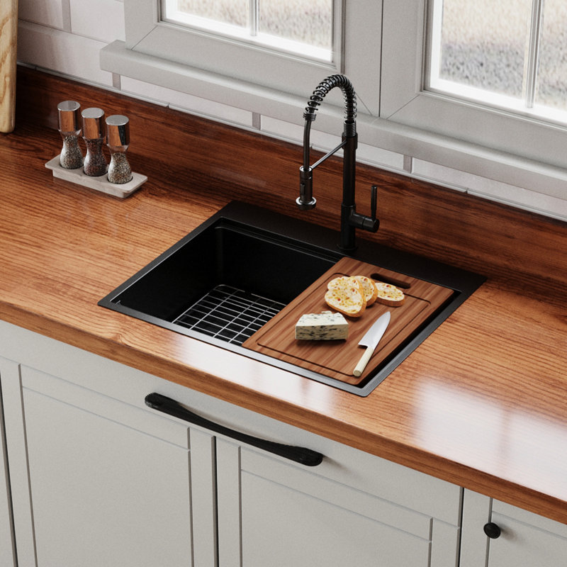 16 Gauge Stainless Steel Kitchen Sink 27" X 22", Drop In. Gunmetal Black, Functional Workspace, Easy To Keep Clean And Tidy In Style. Versatile Low Maintenance