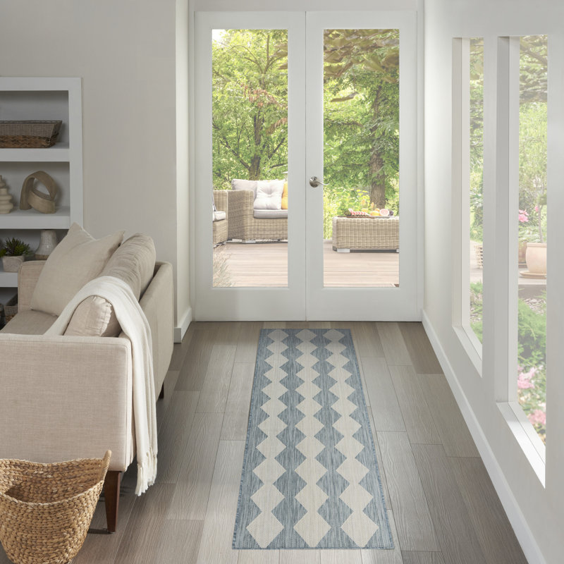 Positano Indoor/Outdoor Area Rug, Runner 2'2" x 10', Sky Blue