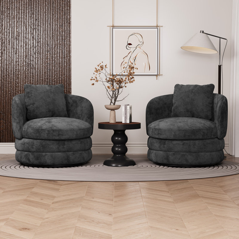 Modern Chenille Upholstered Swivel Barrel Chair(Set Of 2), Dark Gray