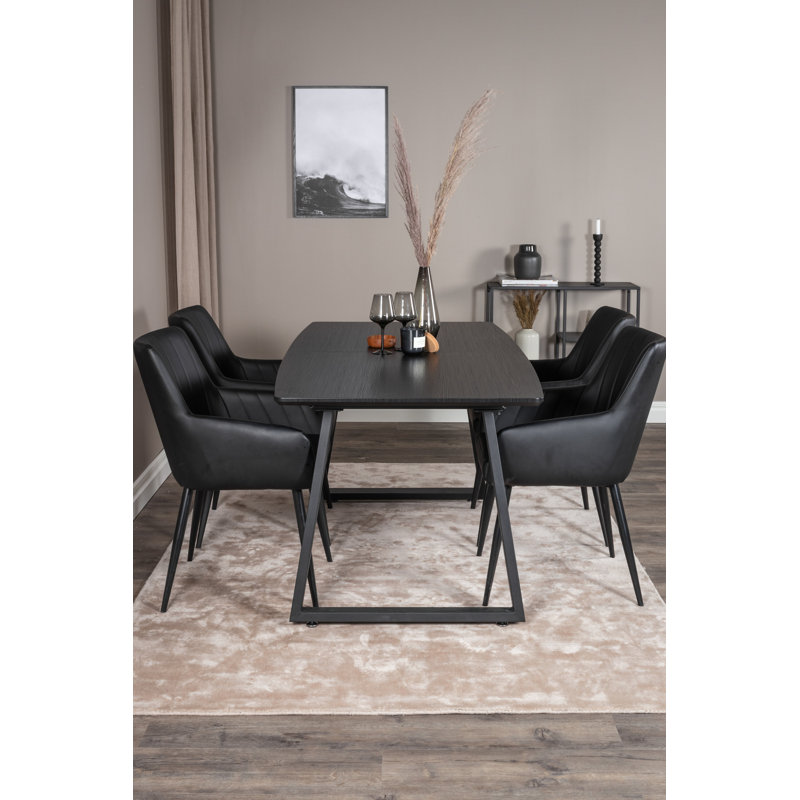 Zebediah 4 - Person Dining Set, Black, Black, Black