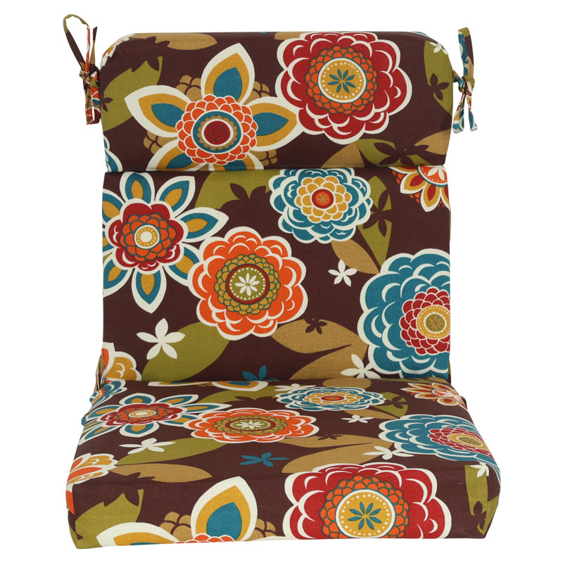 Outdoor Seat/Back Chair Cushion, Brown/Annie Chocolate Floral, 22" W x 21" D