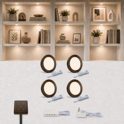 V4light 4-pack 6mm Ultra-thin Led Puck Lights, Touch Dimmer, 2700k-6500k Adjustable Color Temp For Kitchen & Closet