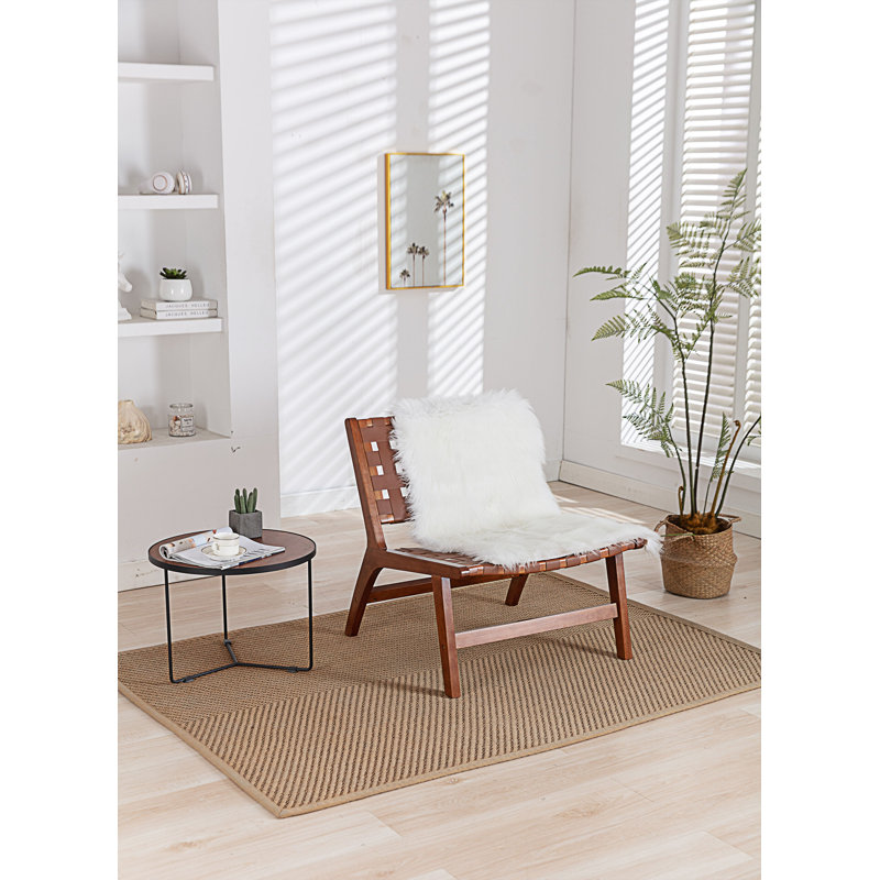 Chaise d'appoint large Drumack 26,18 po, Similicuir brun, Noyer