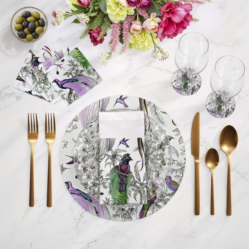 Audubon Exotica Vegan Leather Round Placemats, Lilac Green