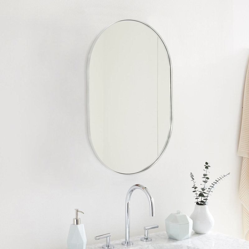 Cristos Oval Stainless Steel Wall Mirror, Brushed Nickel, 36" H x 24" W