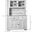 Rangement pour garde-manger de 63,5 po, armoire à 4 tablettes, 4 tiroirs, gris cendré, portes en verre, comptoir ouvert pour micro-ondes avec et espace, 4 tablettes, optimise l'organisation