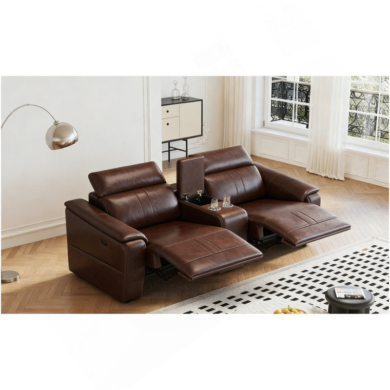 Canapé modulaire en cuir 3 pièces avec 2 porte-gobelets, canapé modulaire confortable pour le salon, brun foncé, Marron foncé