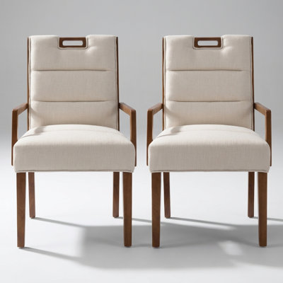 Upholstered Dining Chair Set of 2 with Supportive Padded Armrests, Cushioned Seat and Backrest, Durable Solid Wood Frame, Comfortable Seating