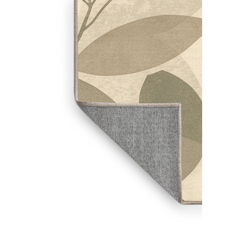 Machine Washable Ottwell Sage Modern Rustic Abstract Rug in Brown – Beige Binding, 5' Round