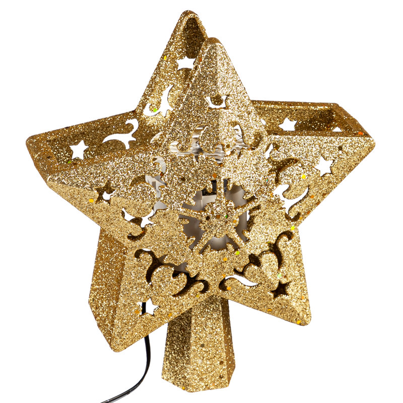 Décoration pour sommet de sapin étoile à paillettes DEL, Or