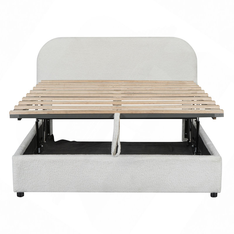 Lit plateforme tapissier Teddy, Blanc