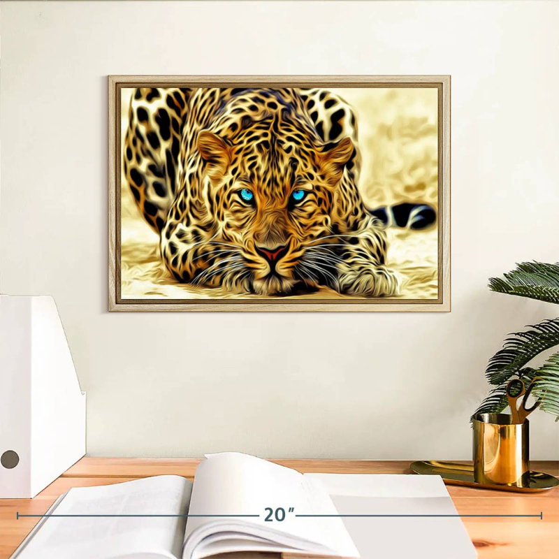 Jaguar aux yeux bleus, Cadre flottant en bois naturel, 13 po x 9 po
