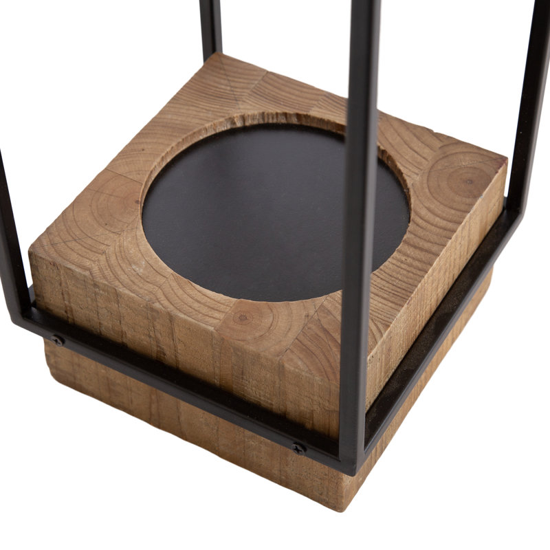 Wood and Metal Two-Piece Candle Holder Set, Brown/Black