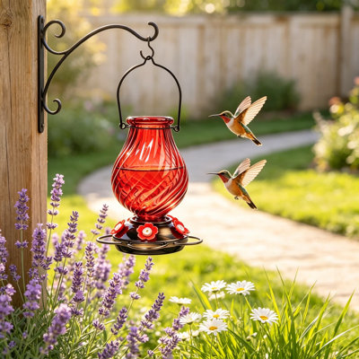 Mangeoire à colibri en verre pour suspendre à l'extérieur, mangeoire à nectar de grande capacité avec douves de fourmis et ports d'alimentation des fleurs, cadeau unique pour nourrir les oiseaux pour maman et papa, décoration de jardin