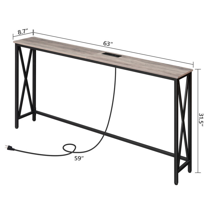 Console Marushka avec prise de courant, Brun rustique, H 31,5 po x l 63 po x P 8,7 po