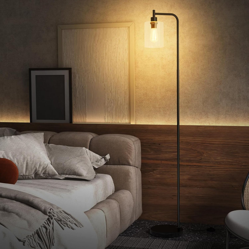 Tangkula Modern Industrial Floor Lamp With Hanging Glass Shade, Tall Standing Light With E26 Socket & Foot Switch For Living Room, Bedroom & Office
