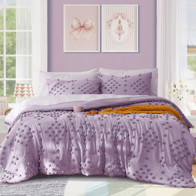 Geniospin Purple Full Comforter Set for - 7 Pieces Pom Tufted Bed in A Bag Full Bedding Sets with Sheets, Pillowcases & Shams, All Season Kids Comforter Set