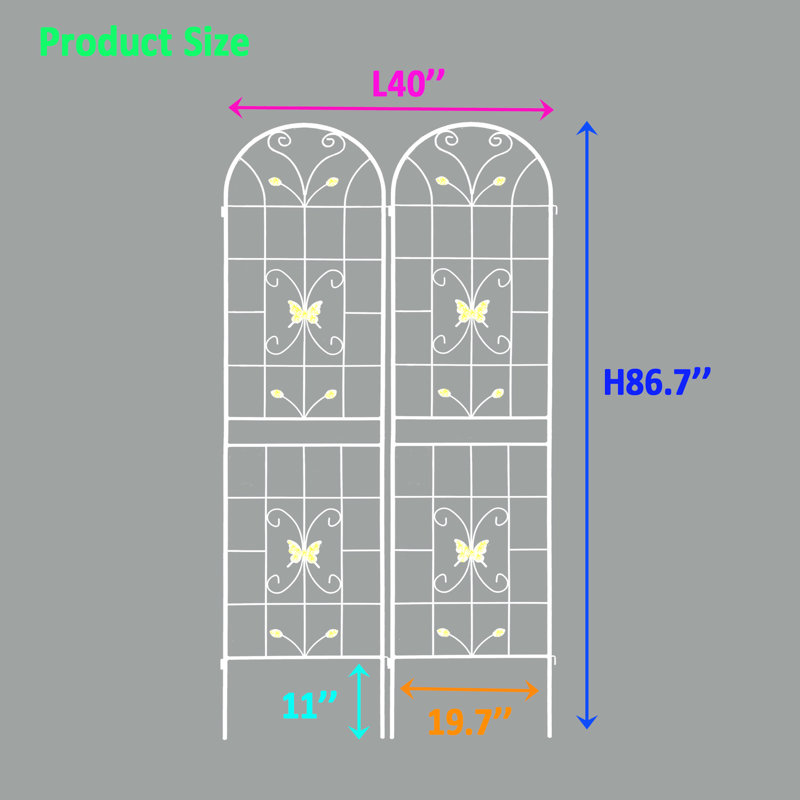 Ensemble de 2 treillis de jardin en métal 86,7 po x 19,7 po antirouille blanc crème, paquet de 86,7 po x 19,7 po blanc antidérapant